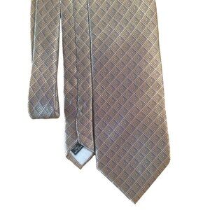 Alfani Mens All Silk Neck‎ Tie Italian Made Copper Tan Squares 3.5” x 59" Italy